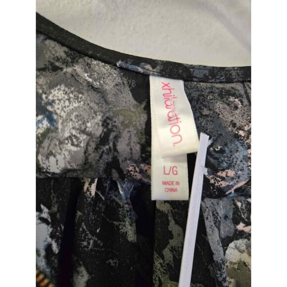 Xhilaration Large Floral Blouse Top Dark Black Chiffon Long Sleeve Zip Front - Picture 2 of 4